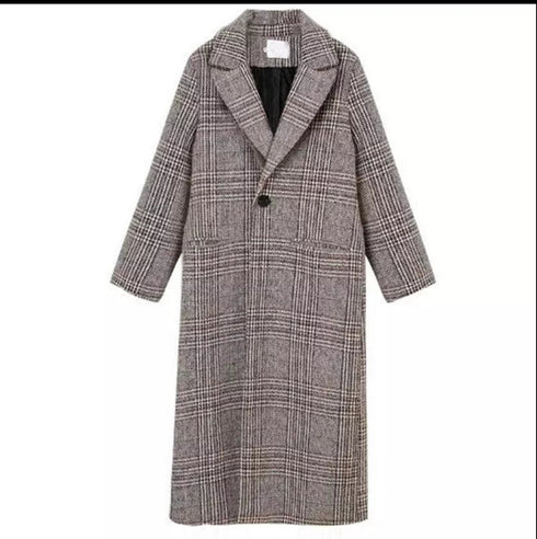 Winter Fashion Plaid Button Slim Type Outerwear Long Coat